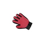 Textile and rubber glove, for brushing pets, red color, left hand